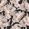 Watercolor floral seamless pattern with rose flowers and elegant bunny