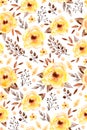 Watercolor floral seamless pattern with yellow flowers and leafs Royalty Free Stock Photo