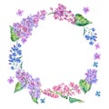 Watercolor floral spring round frame