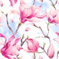 Watercolor Floral Spring Seamless Pattern with Magnolia Royalty Free Stock Photo