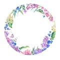 Watercolor floral spring wreath, blooming lilac