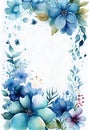 Watercolor floral stationery illustration - blue spring flowers with borders on a white background. Watercolor spring flowers Royalty Free Stock Photo