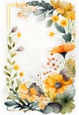 Watercolor floral stationery illustration - delicate yellow spring flowers with borders on a white background. Generative AI Royalty Free Stock Photo