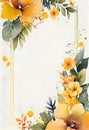 Watercolor floral stationery illustration - yellow flowers with borders on a white background. Watercolor spring flowers postcard Royalty Free Stock Photo