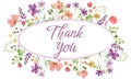 Watercolor floral thank you card. Hand drawn. Vector EPS. Royalty Free Stock Photo