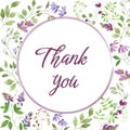 Watercolor thank you card. Hand drawn floral background. Vector EPS. Royalty Free Stock Photo