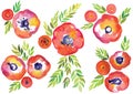 Watercolor floral vector, Spring and summer watercolor vector textures, hand drawn decorative set, watercolor patterns Royalty Free Stock Photo