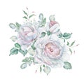 Watercolor Floral Vintage Bouquet with Delicate White Roses Royalty Free Stock Photo