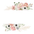 Watercolor floral wedding vector frame. Pampas grass, anemone, rose flowers border template
