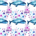 Floral whales pattern