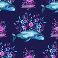 Floral whale pattern