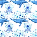 Whales seamless pattern