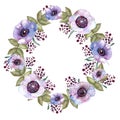 Watercolor floral wreath with blue flowers. Flower frame, hand painted illustration Royalty Free Stock Photo