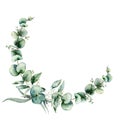 Watercolor floral wreath with eucalyptus leaves. Hand painted illustration with branches and leaves isolated on white Royalty Free Stock Photo