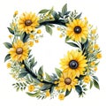 watercolor floral wreath frame of beautiful sunflowers on white background Royalty Free Stock Photo