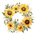 watercolor floral wreath frame of sunflowers on white background Royalty Free Stock Photo