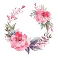 Watercolor floral wreath. Illustration AI Generative Royalty Free Stock Photo