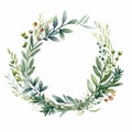 Watercolor Floral Wreath With Leaves And Berries - Nature-inspired Clipart Royalty Free Stock Photo