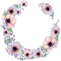 Watercolor floral wreaths with ribbon for your text. Floral banner. Wedding invitation.