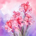 watercolor flower background - red and pink gladioli