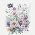 Watercolor flower clipart, spring flower, garden square bouquet
