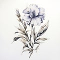 Watercolor Flower Drawing On White: Delicate Composition With Dark Silver And Blue