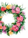 Watercolor flower floral romantic wreath frame illustration isolated vector
