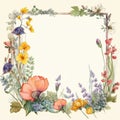 Watercolor Flower Frame With Poppy Border - Delicate And Nostalgic Garden Painting