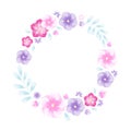 Watercolor flower frame. Summer floral with violets.Template gr