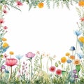 Watercolor Flower Frame Vector Illustration