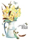Watercolor flower garden card Royalty Free Stock Photo