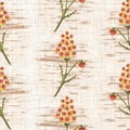 Watercolor flower motif background. Hand painted earthy whimsical seamless pattern. Modern floral linen textile for