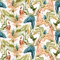 Watercolor flower motif background. Hand painted earthy whimsical seamless pattern. Modern floral linen textile for