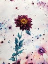 Watercolor flower painting splashed art.