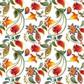 Watercolor flower paisley pattern. Seamless Indian motif background.