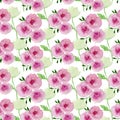 Watercolor flower pattern with pink and light green roses.