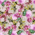 Watercolor flower pattern Seamless allover design with background