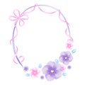 Watercolor flower trendy frame. Summer floral with violets and