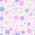 Watercolor flower trendy pattern. Summer floral with violets and