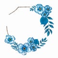 Watercolor flower wreath.floral wreath with flowers in blue and central white copy space for your text. hand drawn watercolor . Royalty Free Stock Photo