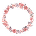 Watercolor flower wreath for the design of invitations, wedding cards, Valentine`s day, and others