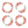 Watercolor flower wreath with peach rose collection