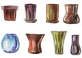 Watercolor flowerpots for flowers of different styles Royalty Free Stock Photo