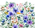 Watercolor flowers with animal on white background