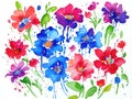 Watercolor flowers background, abstract flowers made from watercolor paint splashes, wet on wet and splattering style Royalty Free Stock Photo