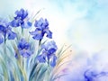watercolor flowers background blue irises