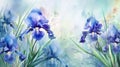 watercolor flowers background blue irises