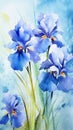 watercolor flowers background blue irises