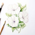 Intricate Watercolor Painting Of White Charm Petunia Flowers