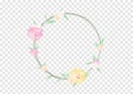 A Watercolor flowers and green leafs on the circle crownd with branch and rope, beautiful floral frame banner